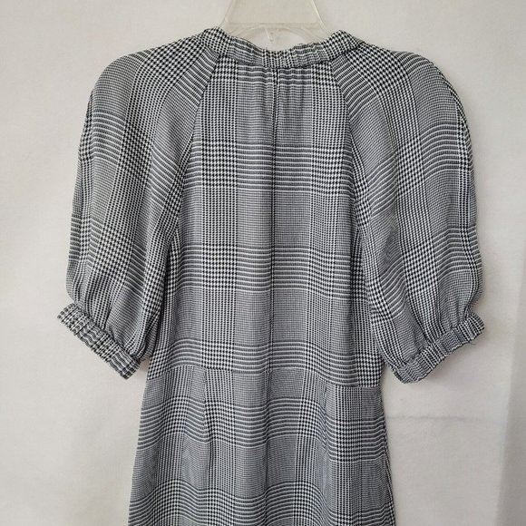 Lewit Posy Rosa Dress Womens 4 Green/White Houndstooth V-Neck Slit Front - Picture 9 of 14